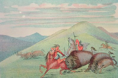 Buffalo Bull Protecting Calf and Mother Under Attack by George Catlin